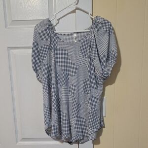 Blue Patchwork Women's Blouse